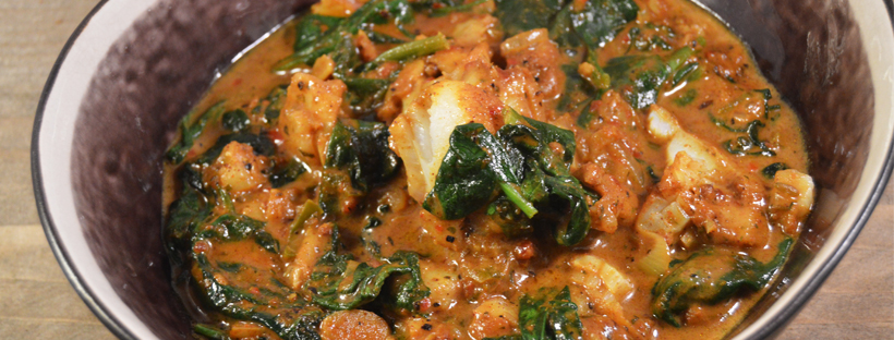 curry met kabeljauw en spinazie